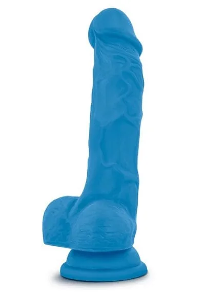 Blush Neo Neon Blue 7.5 Inch Dual Density Cock With Balls