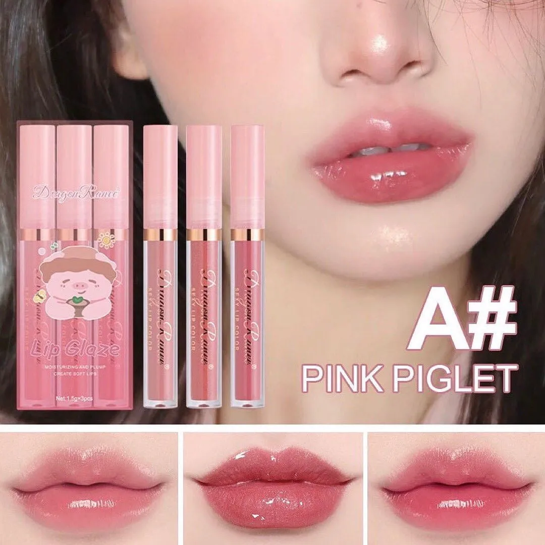 Dragon Ranee - 3pcs Cartoon Mirror Lip Gloss Hydrating & Moisturizing