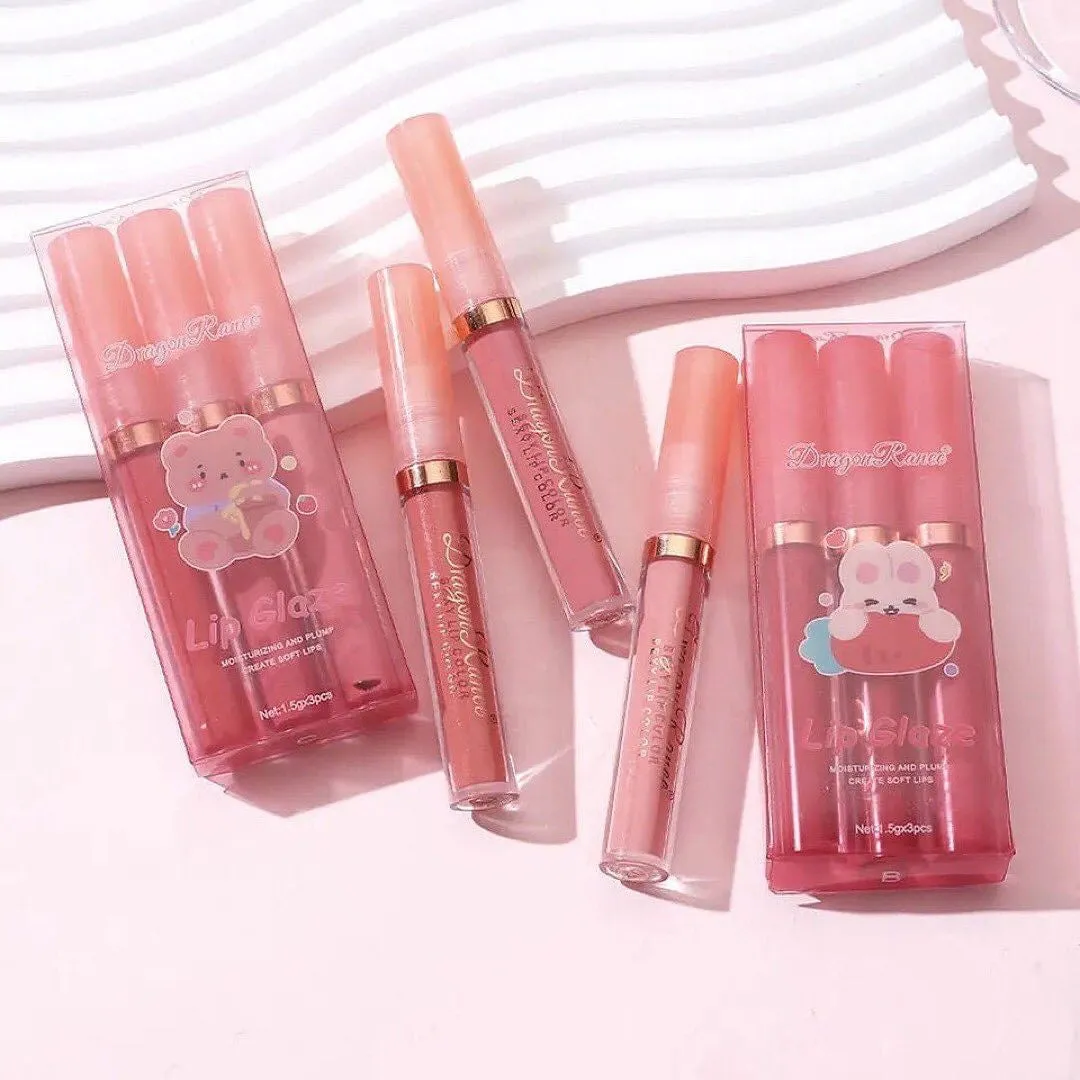 Dragon Ranee - 3pcs Cartoon Mirror Lip Gloss Hydrating & Moisturizing