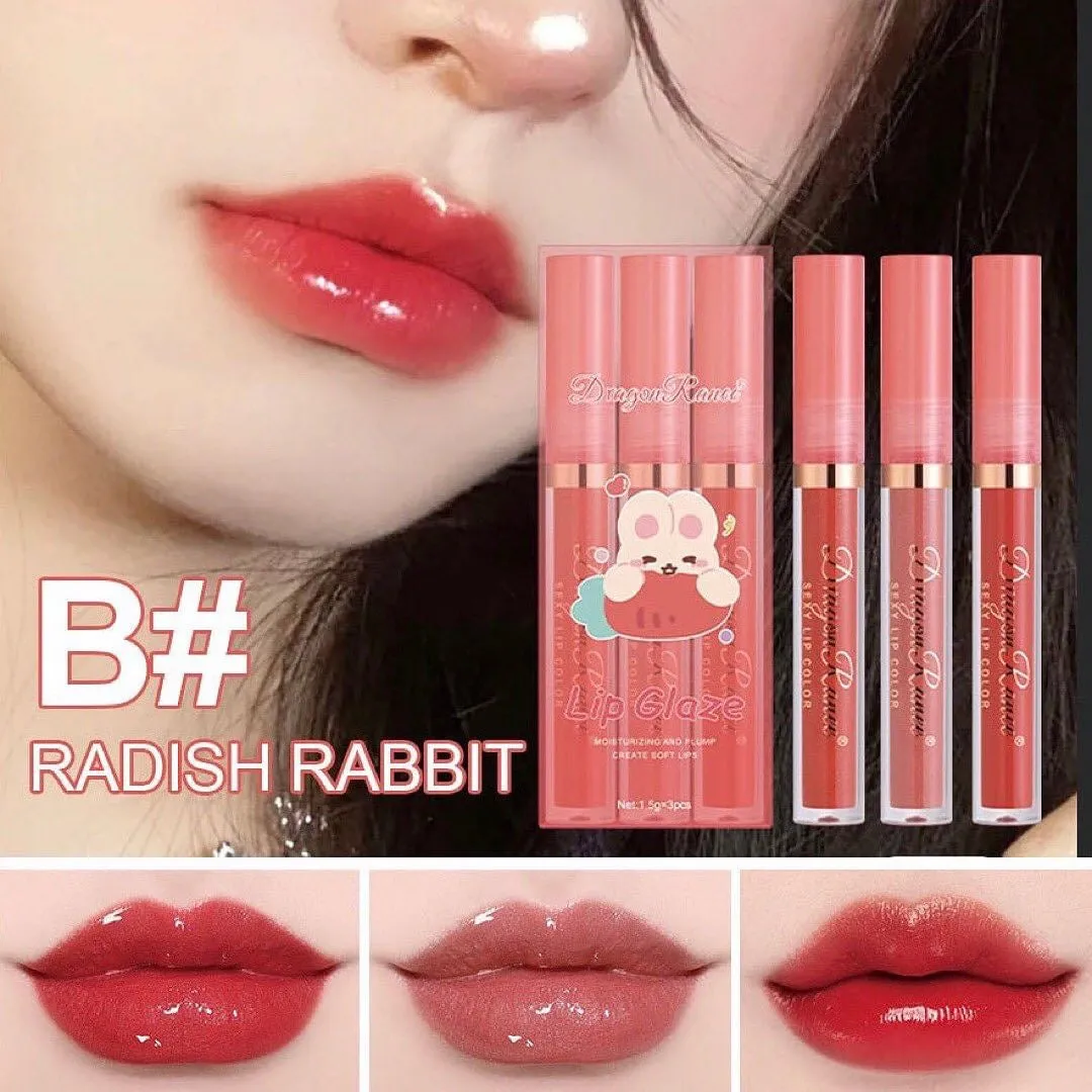 Dragon Ranee - 3pcs Cartoon Mirror Lip Gloss Hydrating & Moisturizing