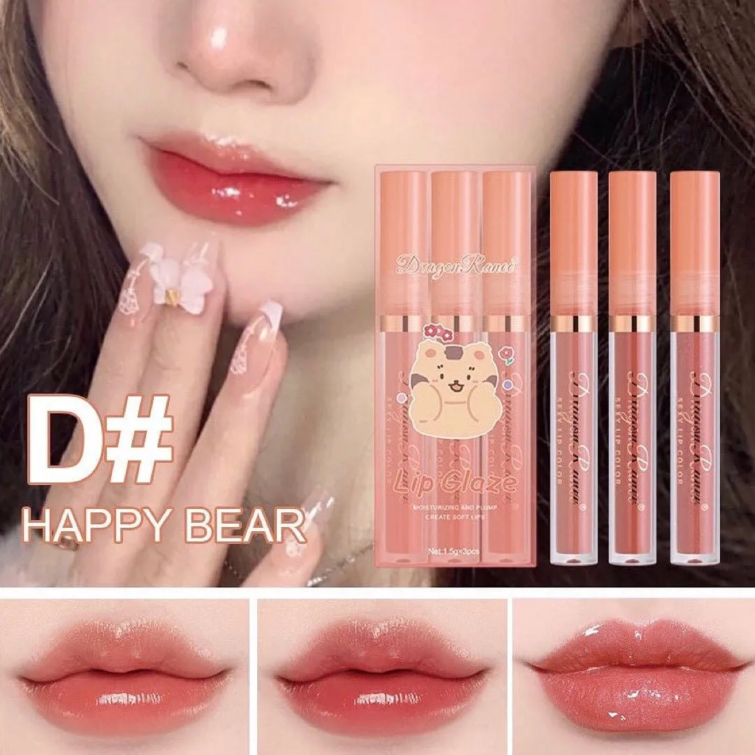 Dragon Ranee - 3pcs Cartoon Mirror Lip Gloss Hydrating & Moisturizing