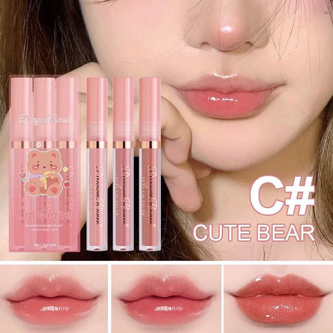 Dragon Ranee - 3pcs Cartoon Mirror Lip Gloss Hydrating & Moisturizing