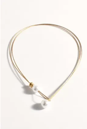 Fine Metallic Cord Faux Pearl Necklace Gold/Cream