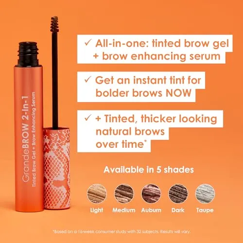 Grande Cosmetics GrandeBROW 2-in-1 Tinted Brow Gel   Brow Enhancing Serum, Light