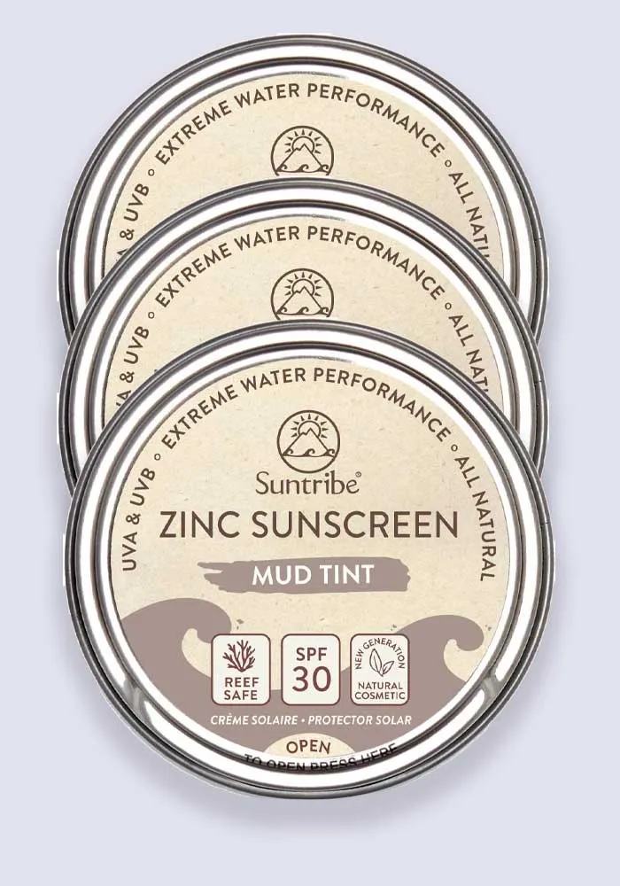 Suntribe Natural Mineral Face & Sport Zinc Sunscreen Mud Tint SPF 30 45g - 3 Pack Saver